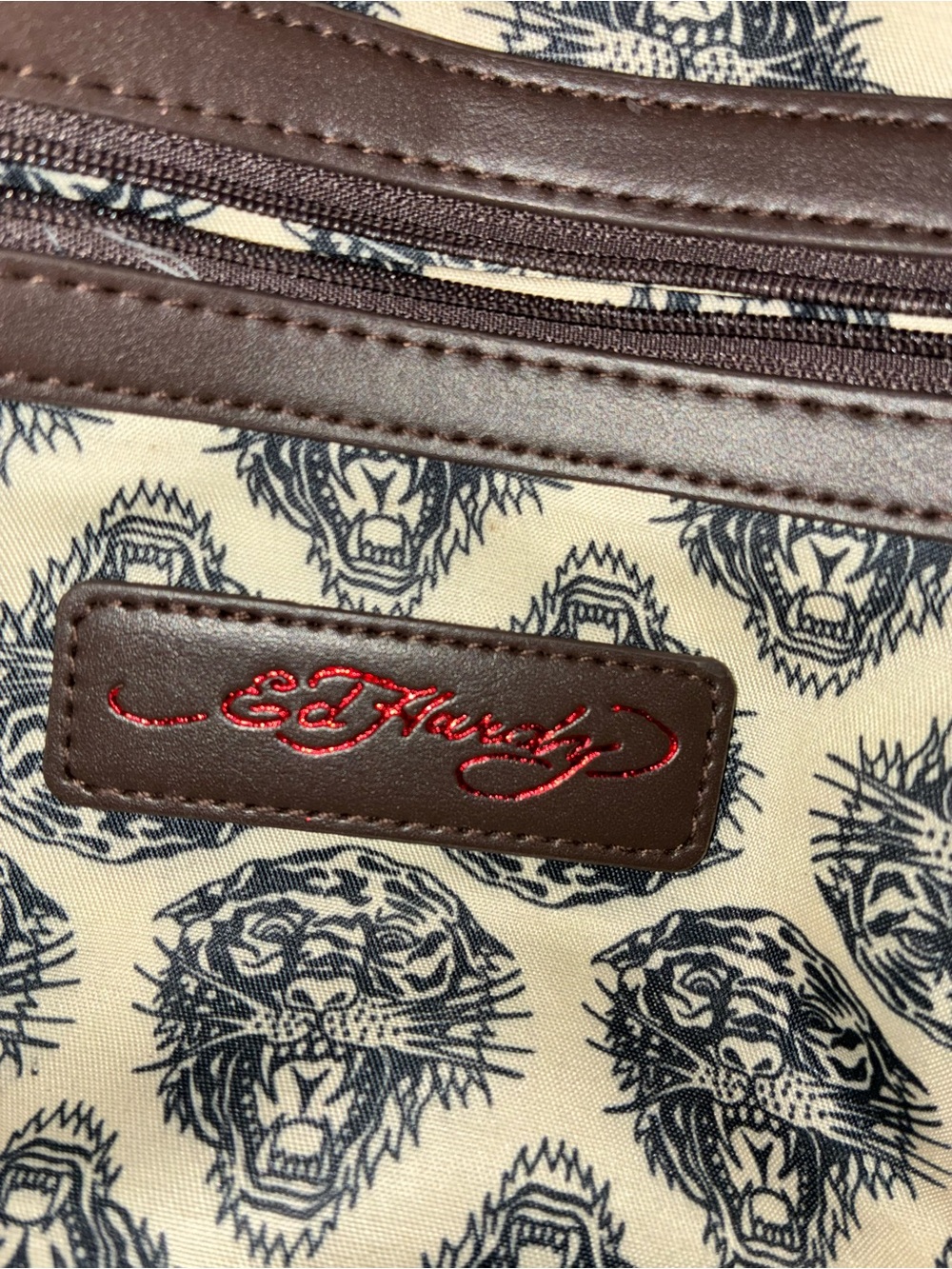 Studded Embossed Brown Women’s Satchel + keychain with pink detail - Picture 7 of 9